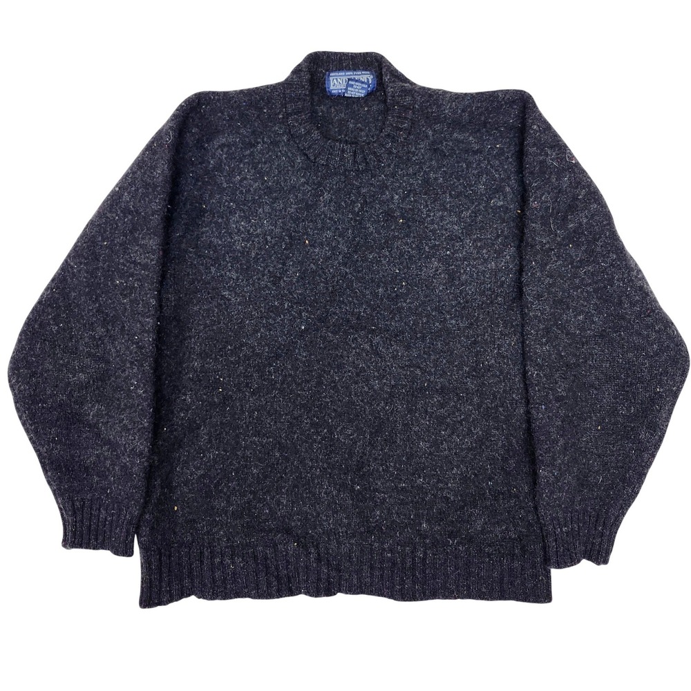 Vintage Lands End 100% Shetland Wool Cropped Flecked Sweater Charcoal UK S/XS